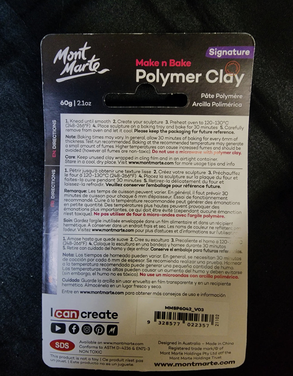 Mont Marte Make n Bake Polymer Clay 60g - Black