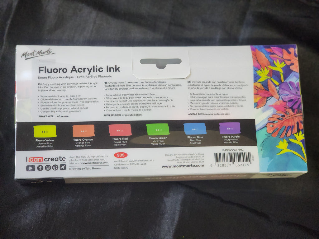 Mont Marte Fluoro Acrylic Ink 6pc x 20ml