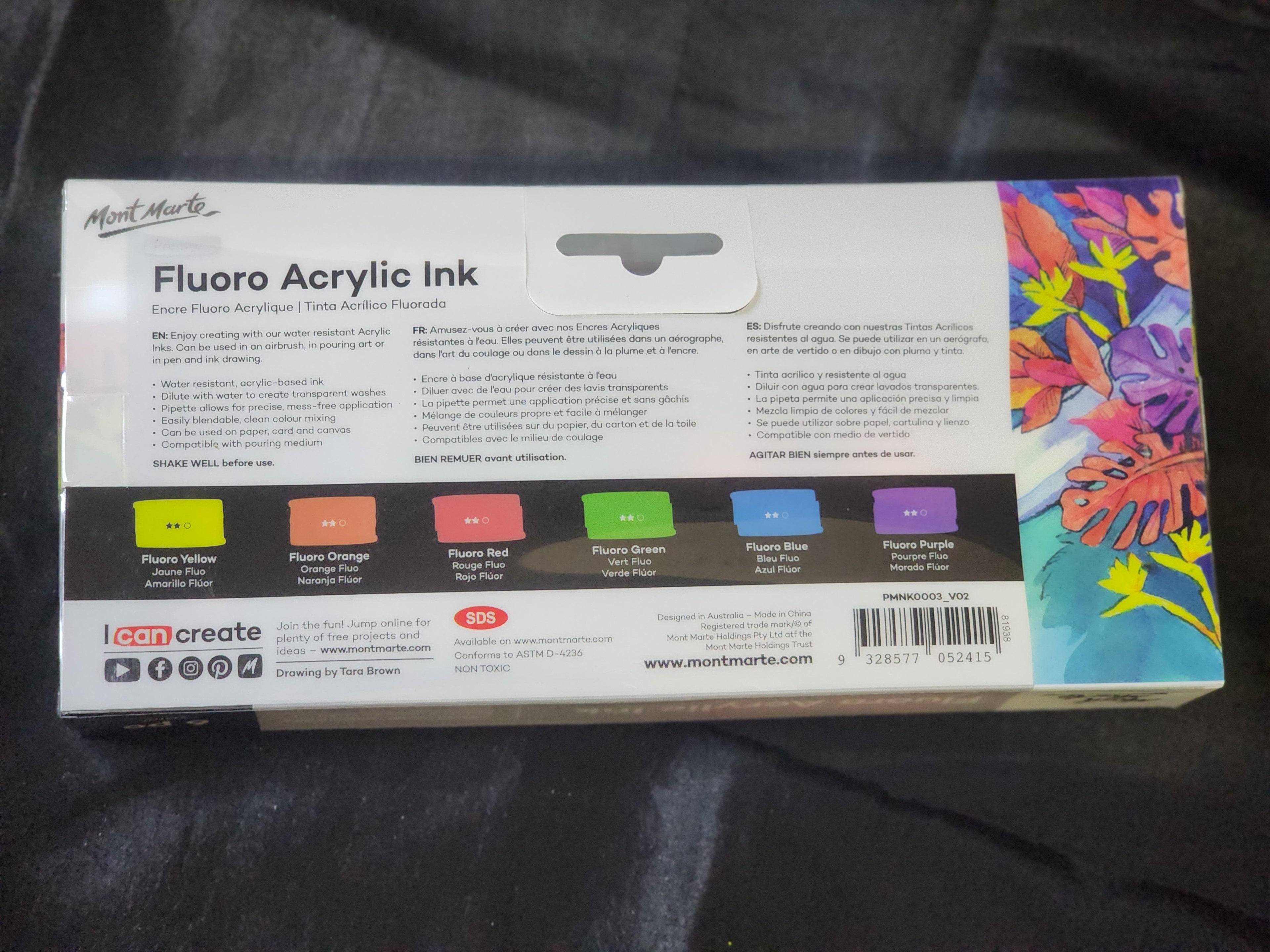 Mont Marte Fluoro Acrylic Ink 6pc x 20ml