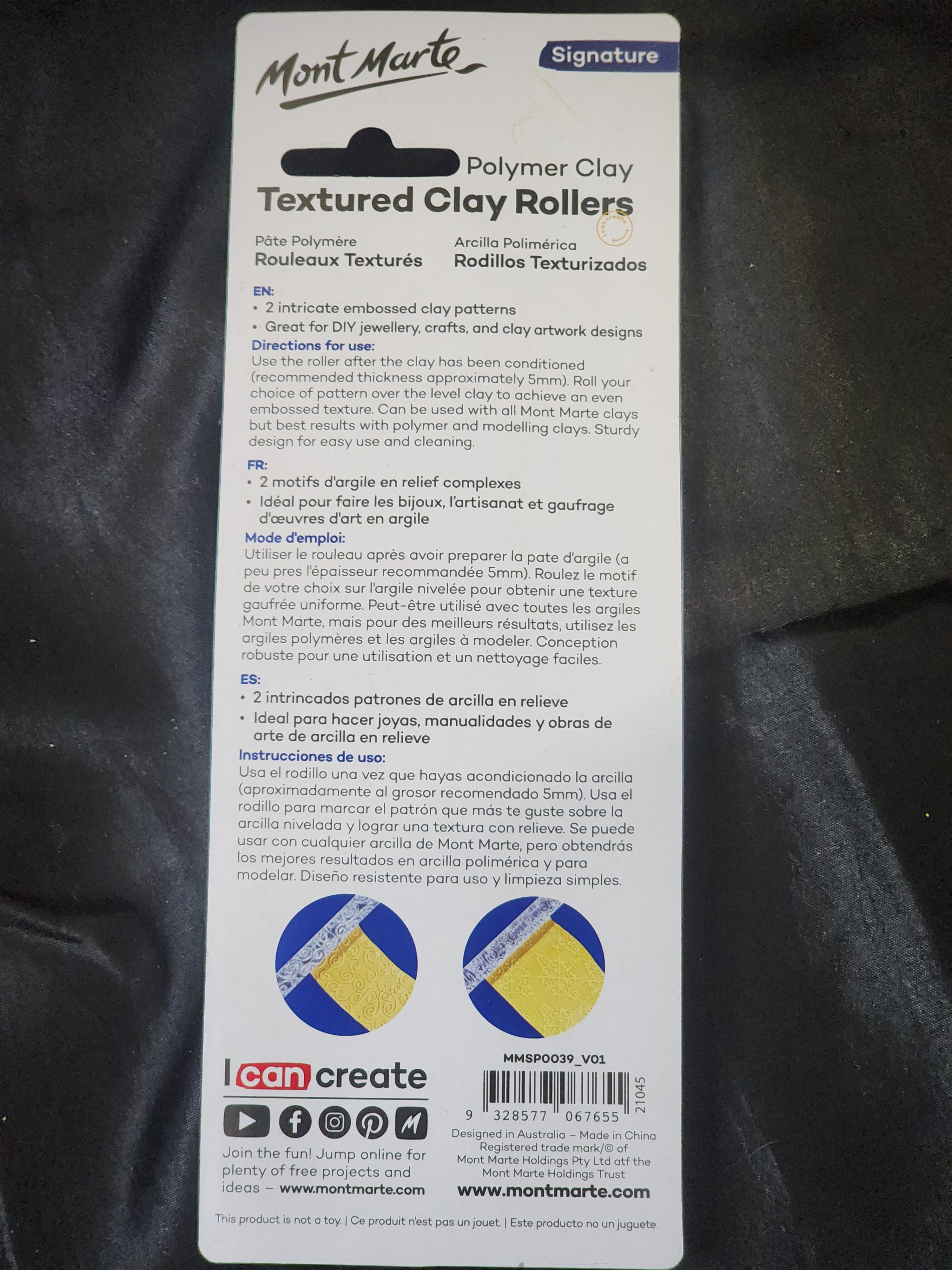 Mont Marte Polymer Clay Roller Textured 2pc