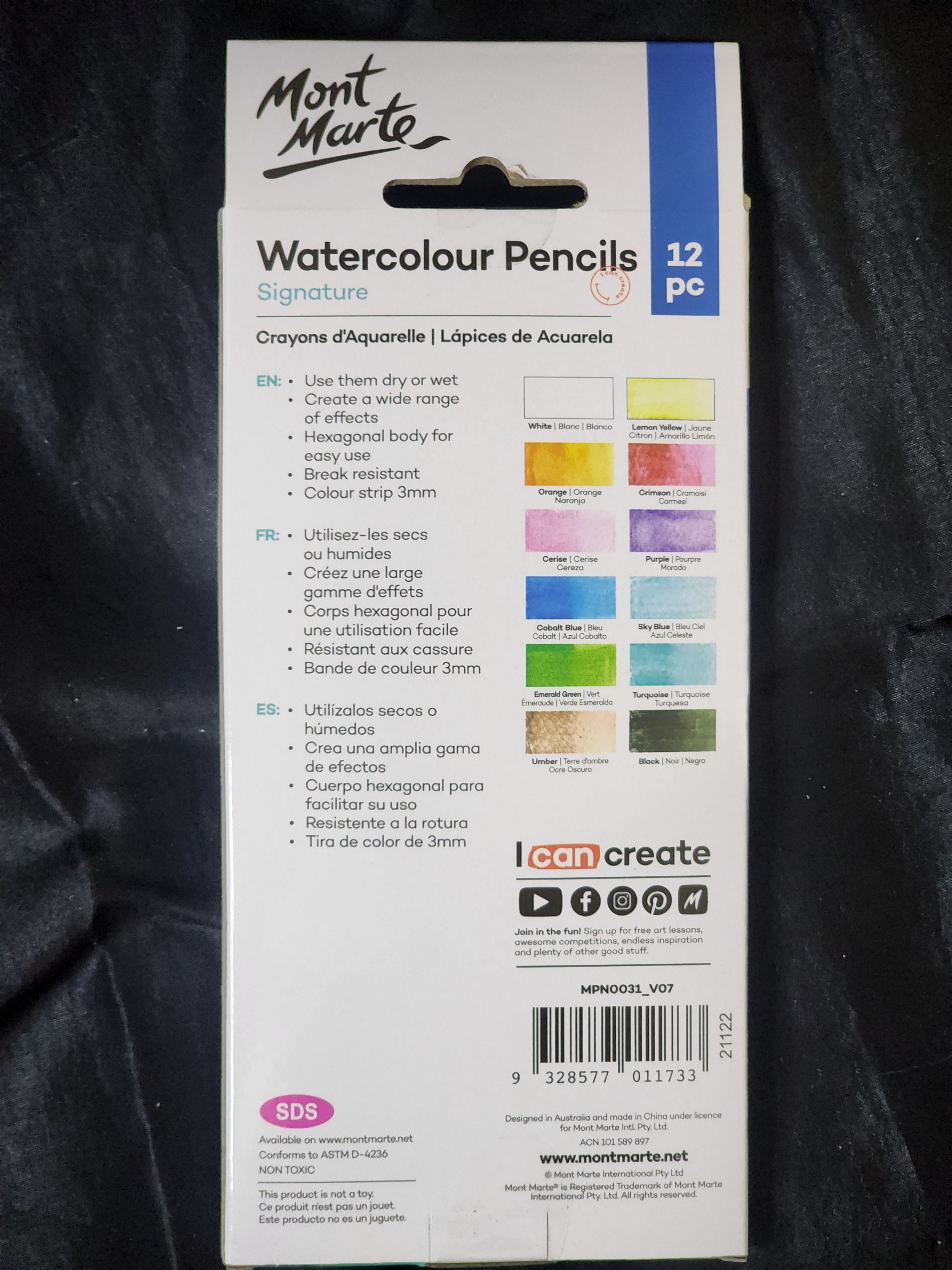 Mont Marte Watercolour Pencils 12pc