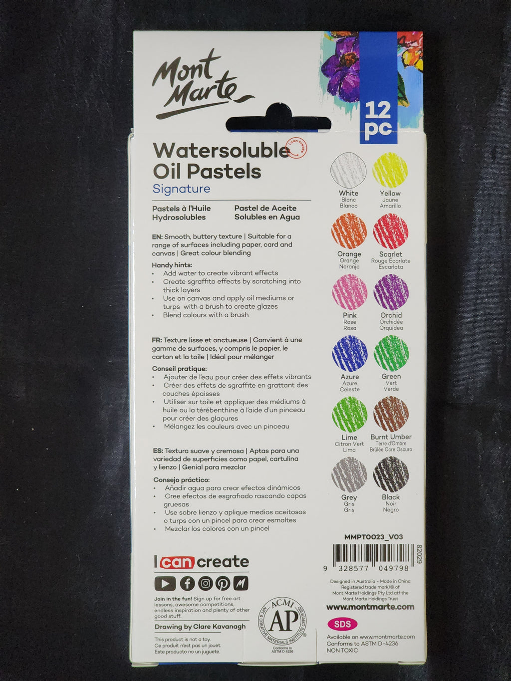 Mont Marte Watersoluble Oil Pastels 12pc