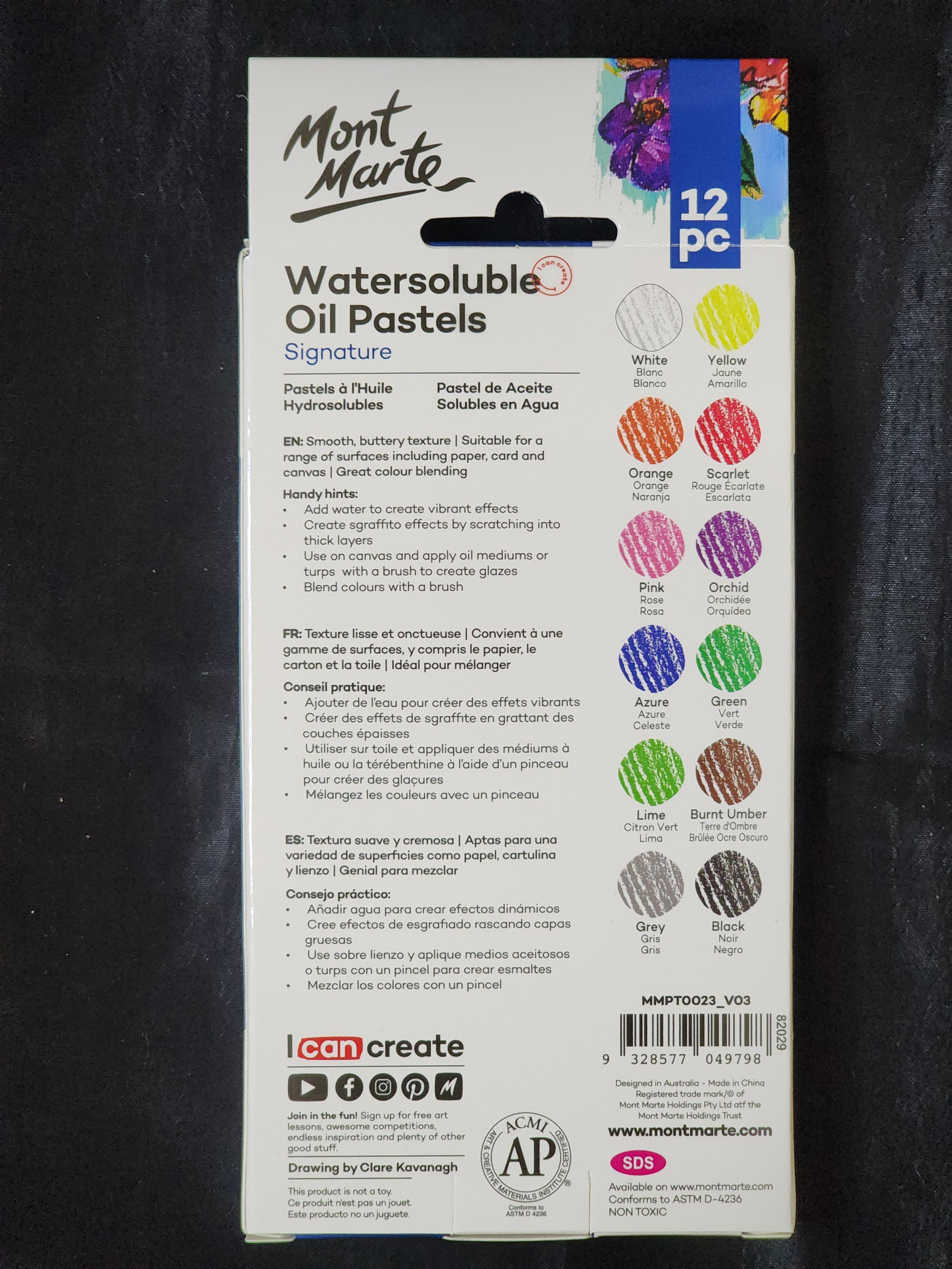 Mont Marte Watersoluble Oil Pastels 12pc