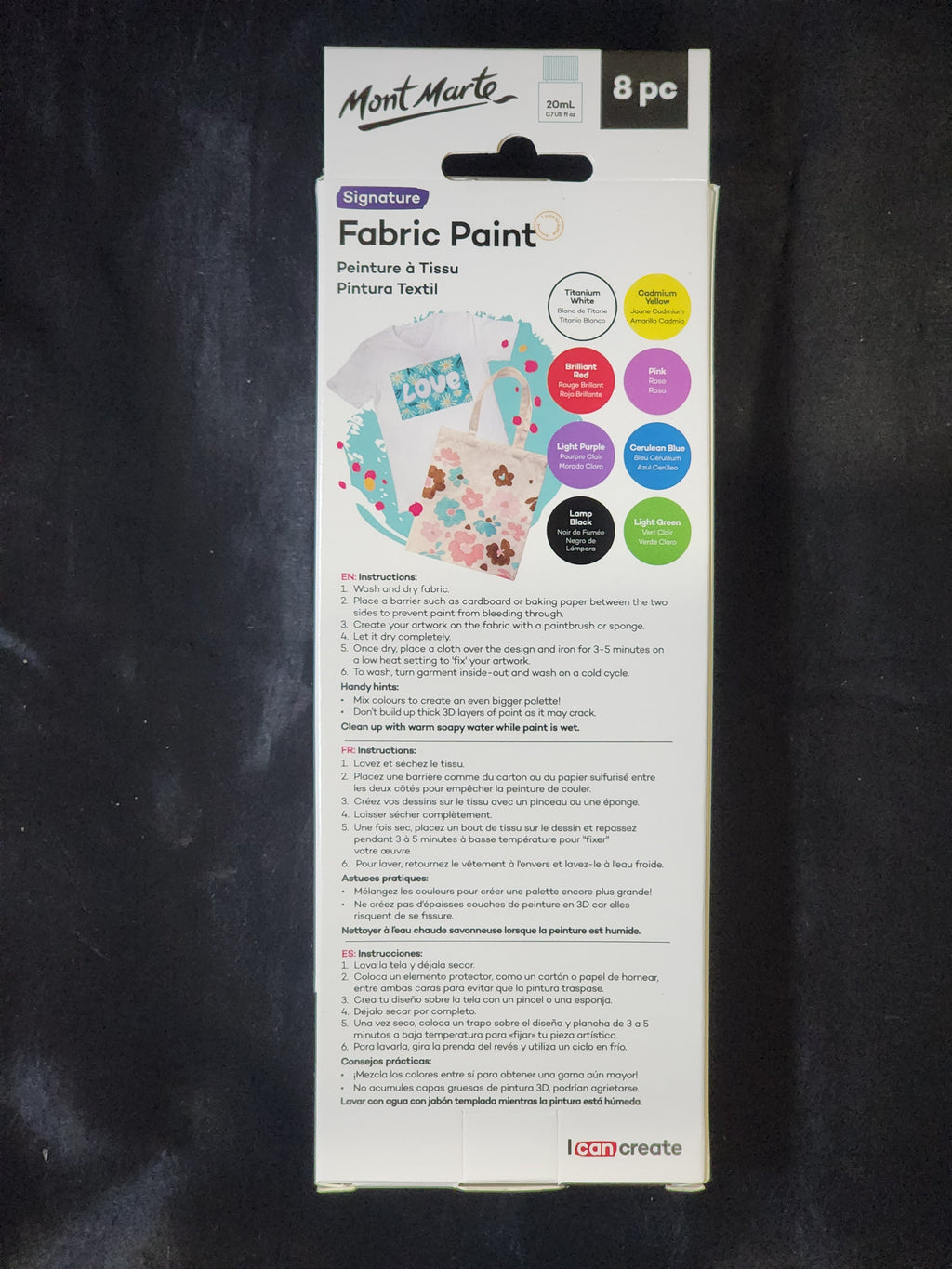 Mont Marte Fabric Paint Set 8pc x 20ml