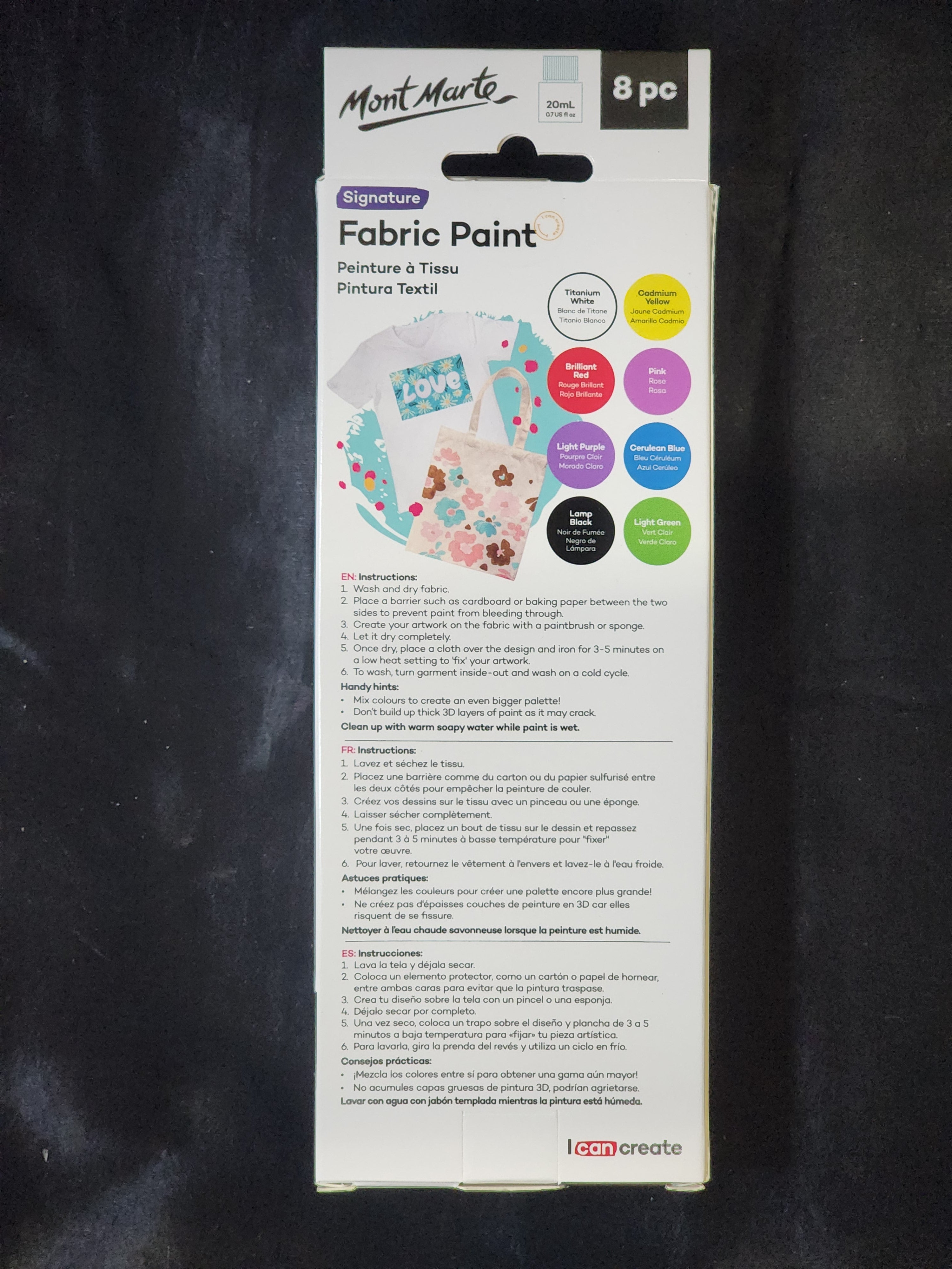 Mont Marte Fabric Paint Set 8pc x 20ml