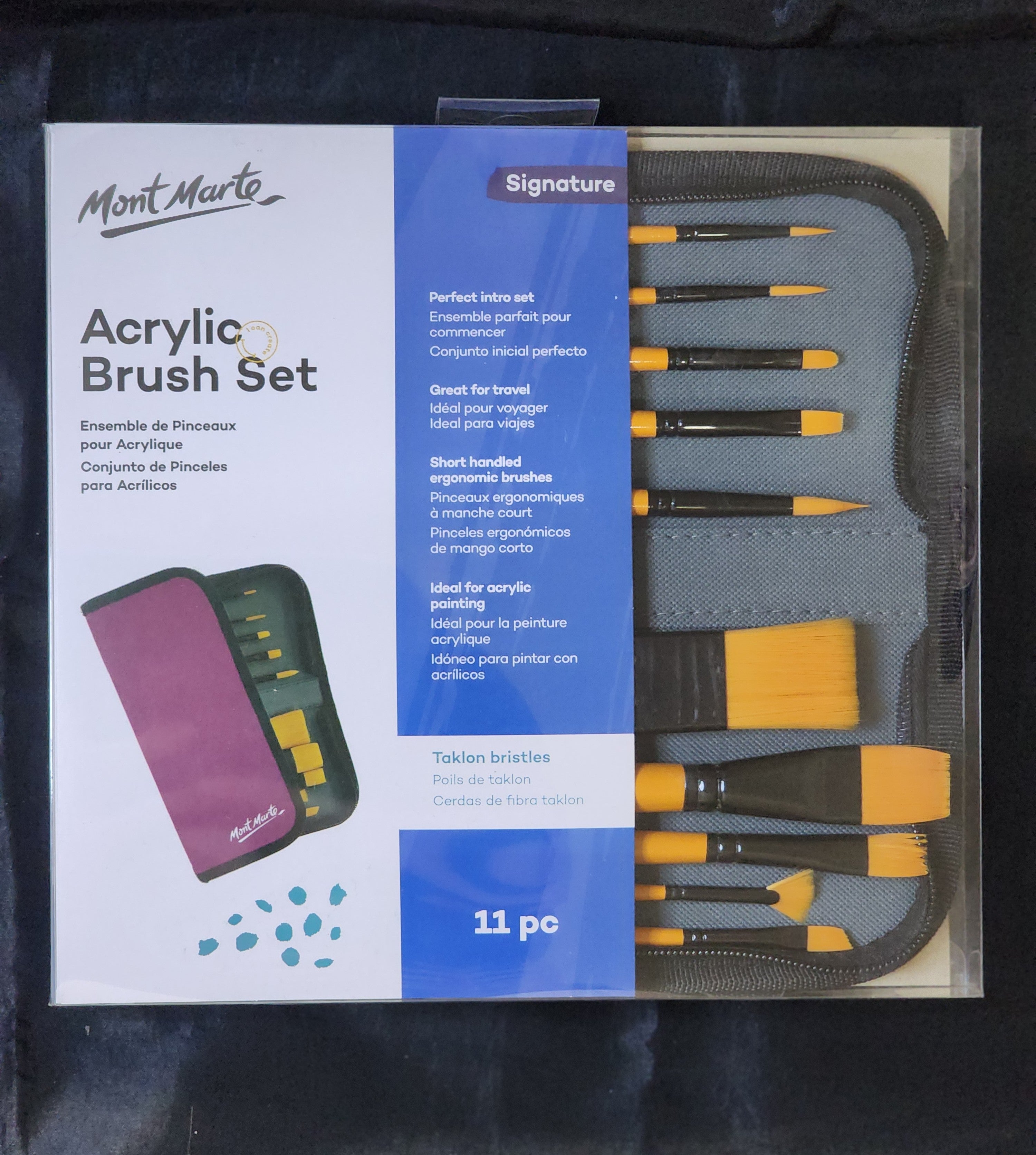 Mont Marte Brush Set in Wallet 11pc - Acrylic