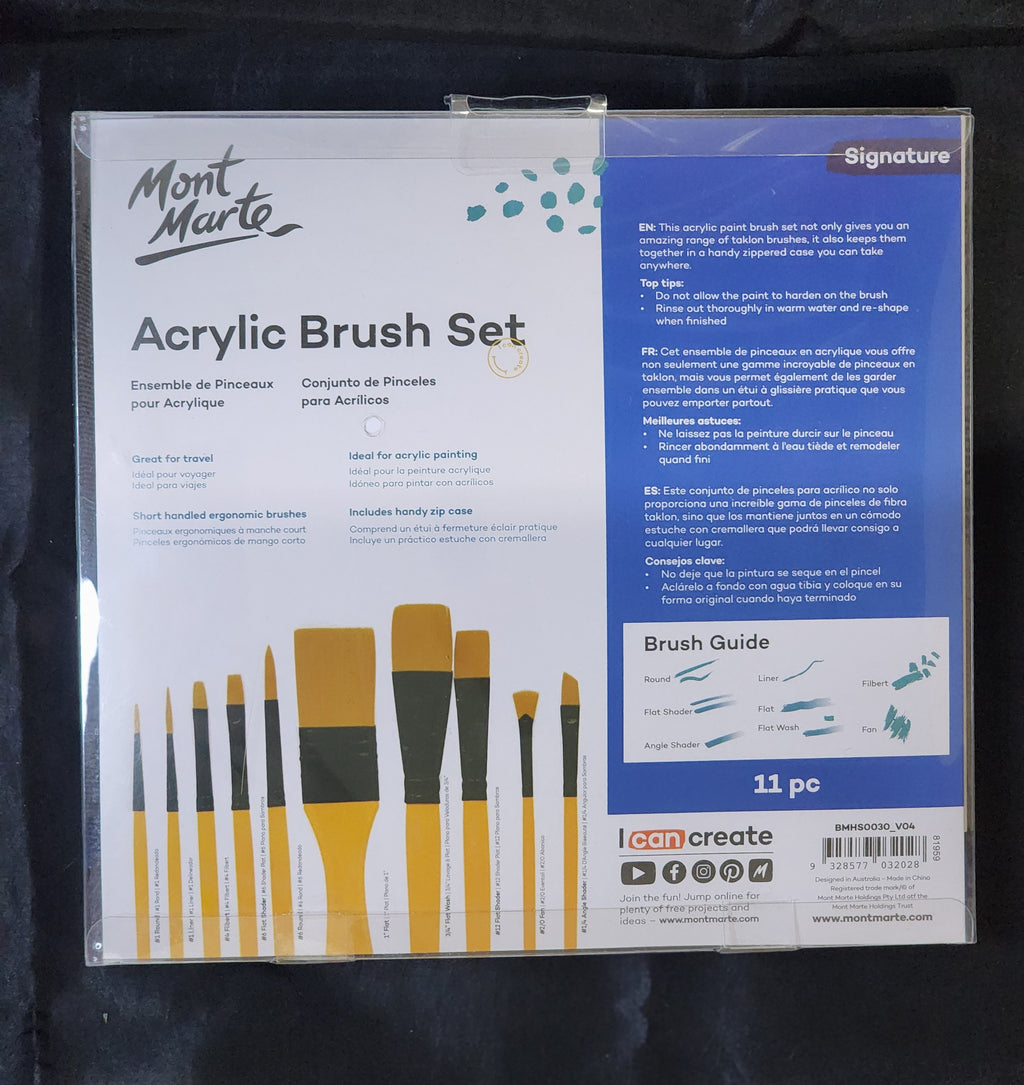 Mont Marte Brush Set in Wallet 11pc - Acrylic