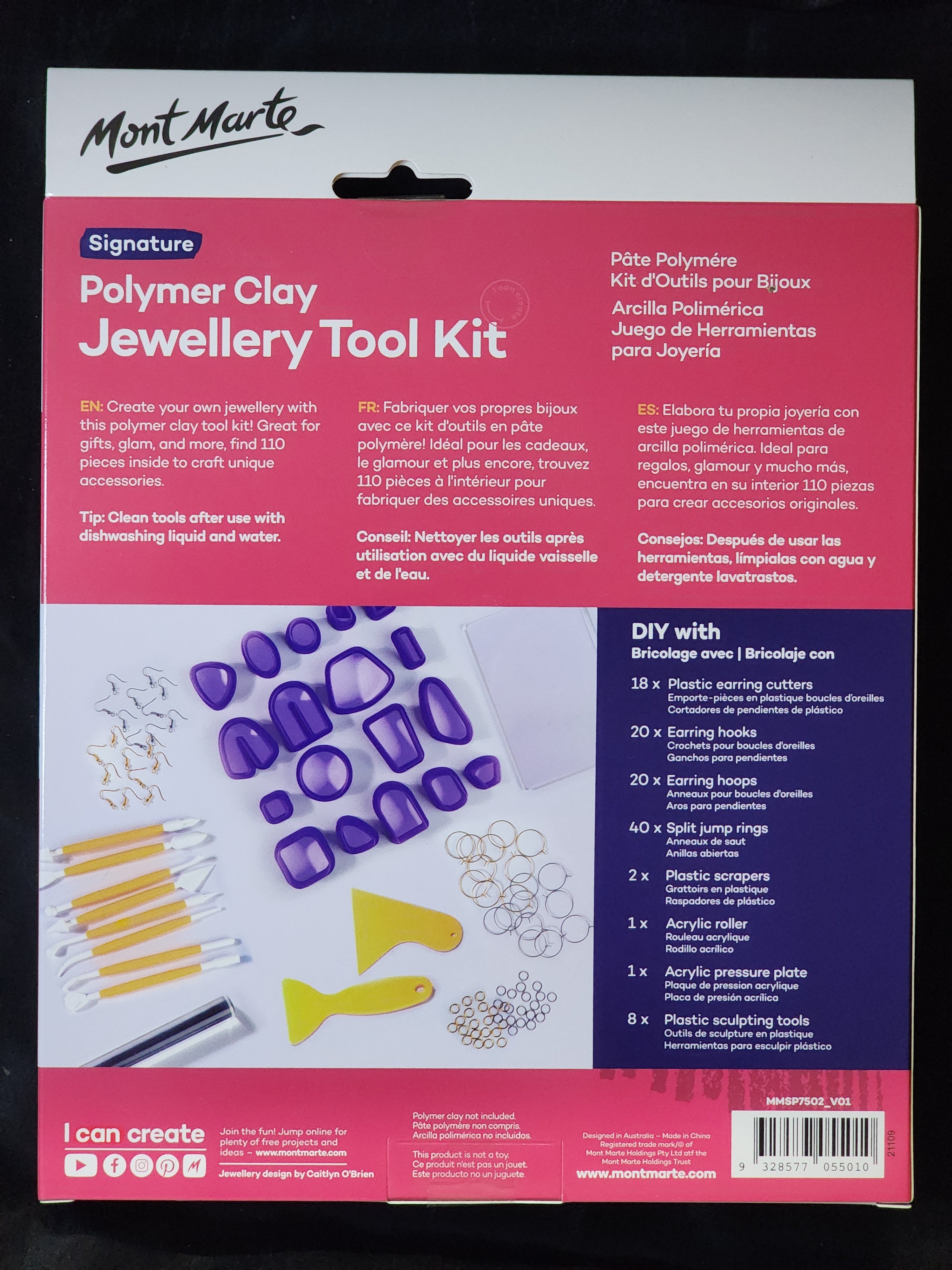 Mont Marte Polymer Clay Jewellery Tool Kit 110pc