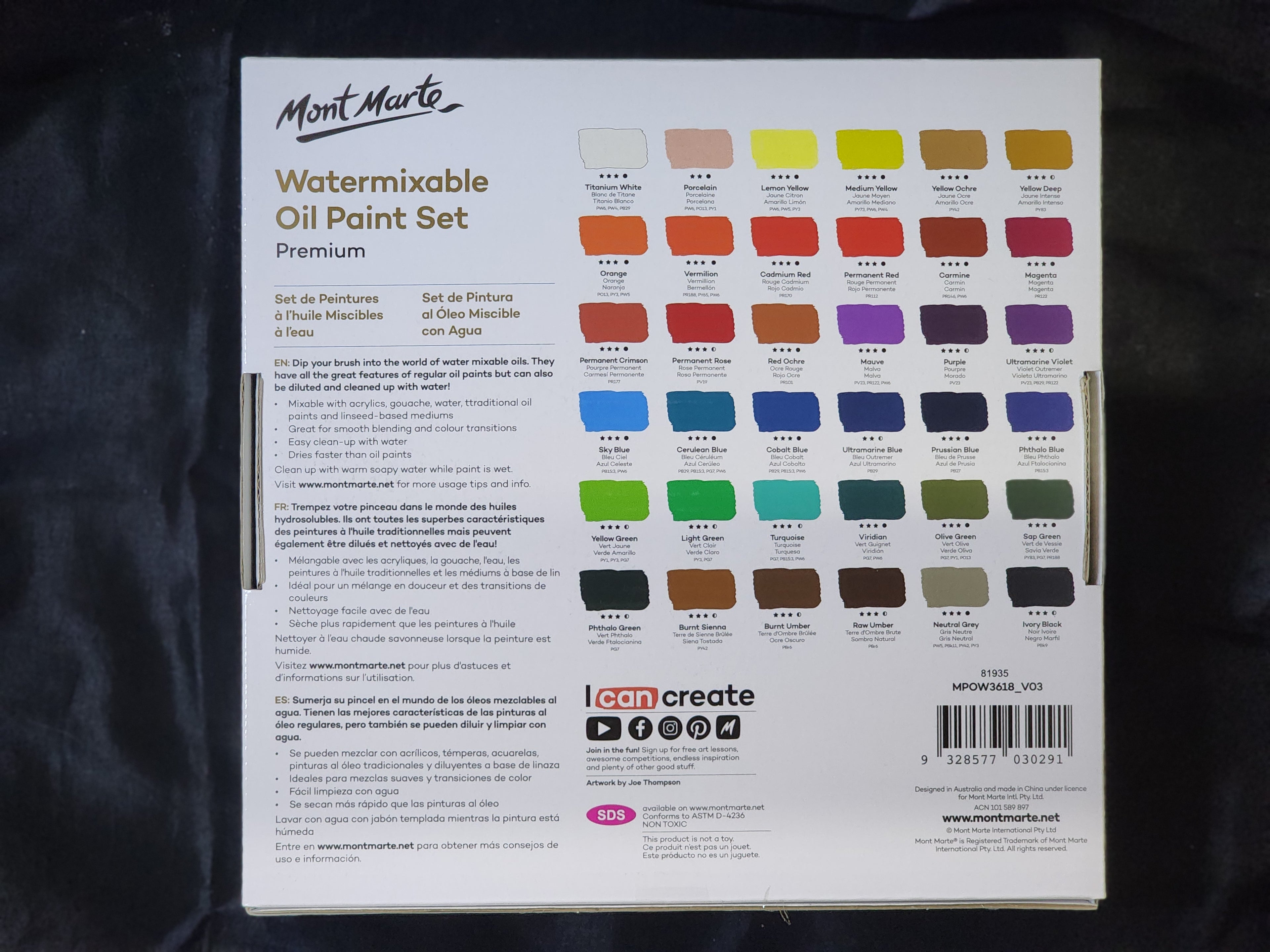 Mont Marte Water Mixable Oil Paint Set 36pc x 18ml