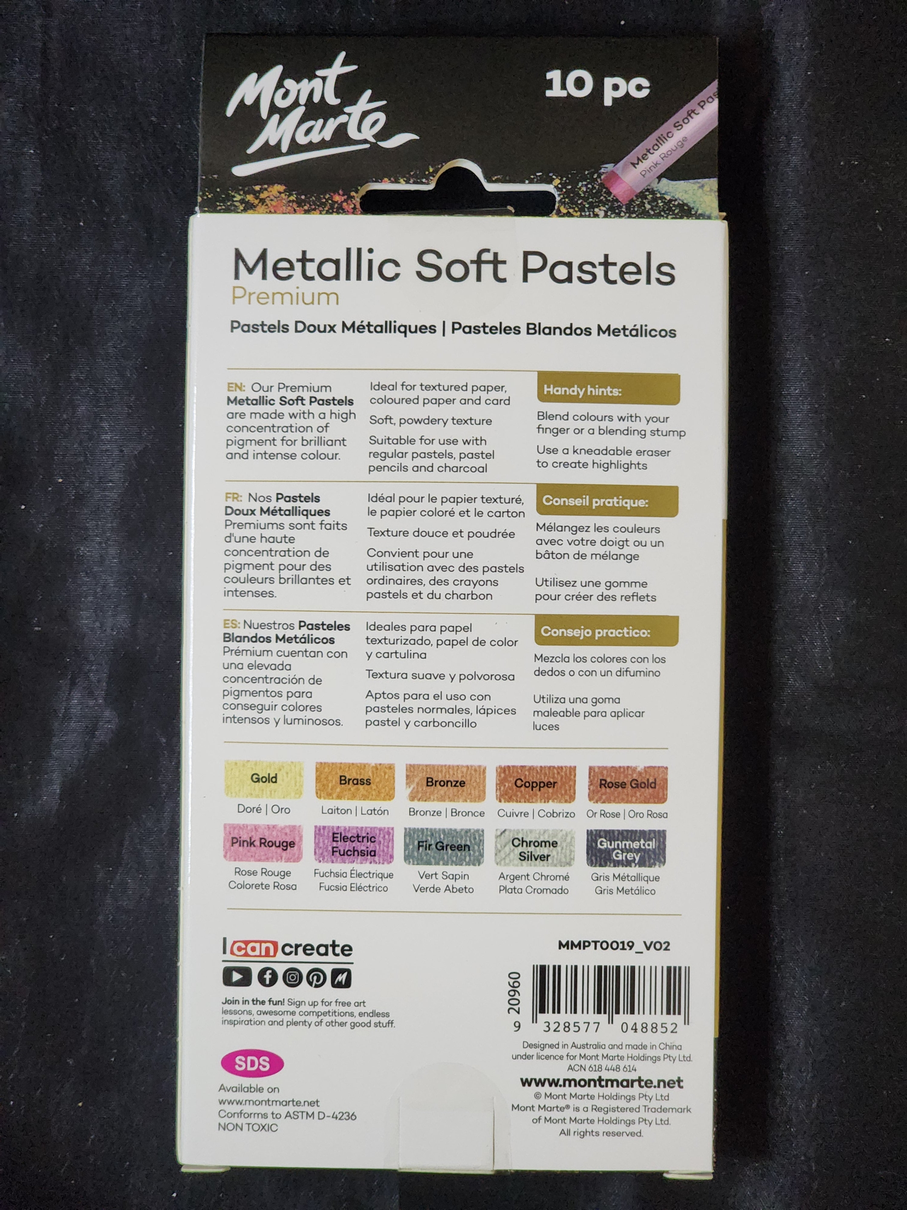 Mont Marte Metallic Soft Pastels 10pc