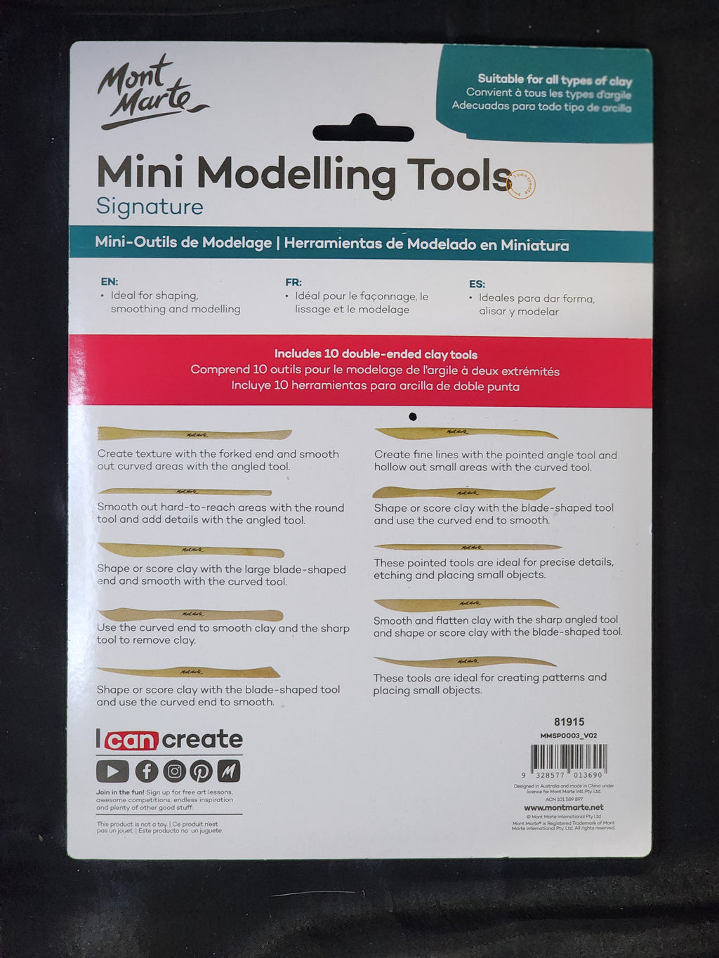 Mont Marte Mini Modelling Tools Boxwood 10pc