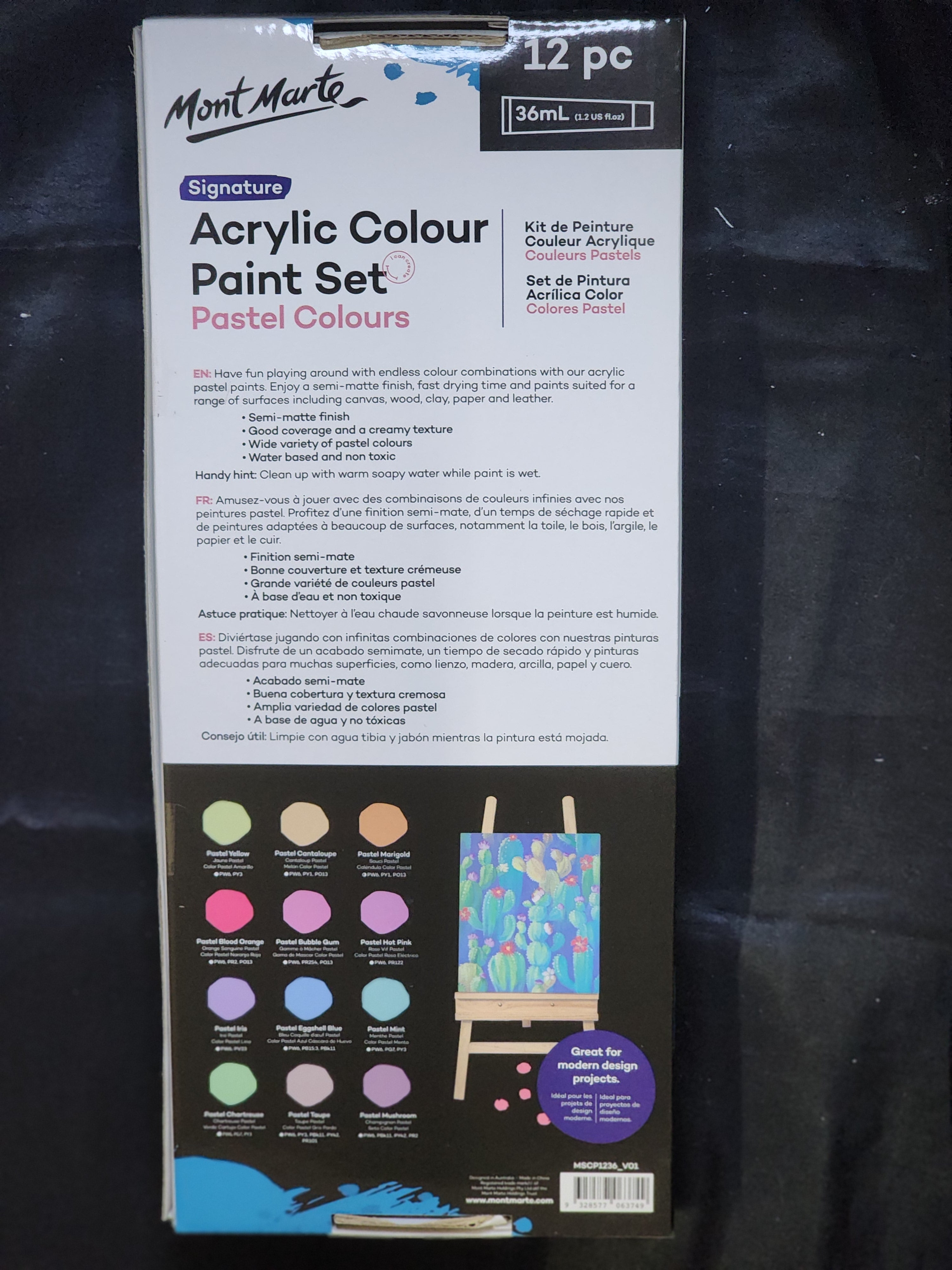 Mont Marte Acrylic Colour Pastel Colours 12pc x 36ml
