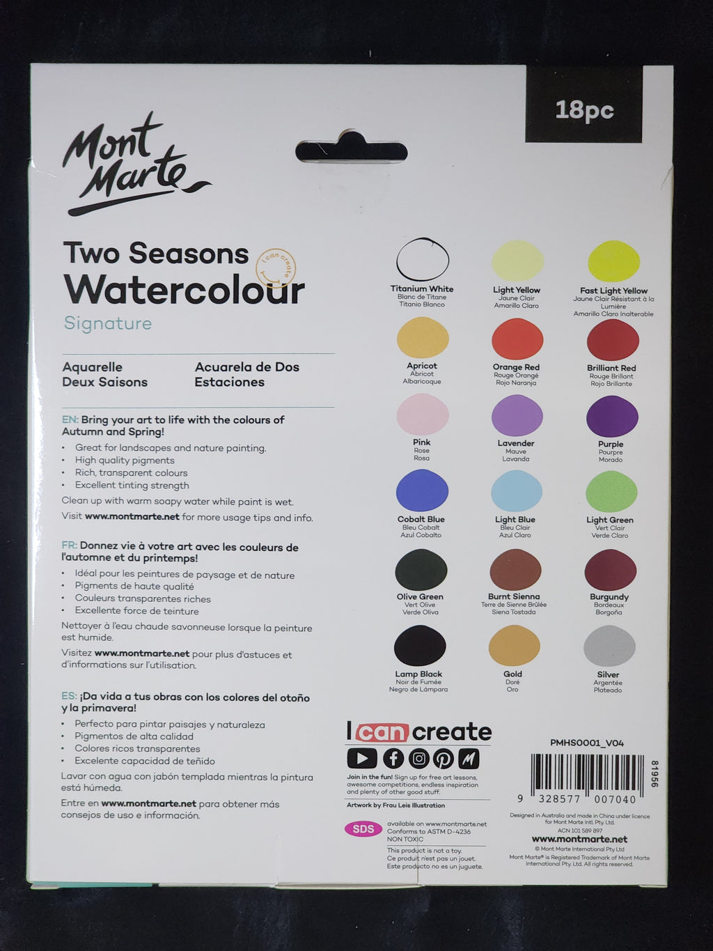 Mont Marte Two Seasons Watercolours 18pc x 12ml