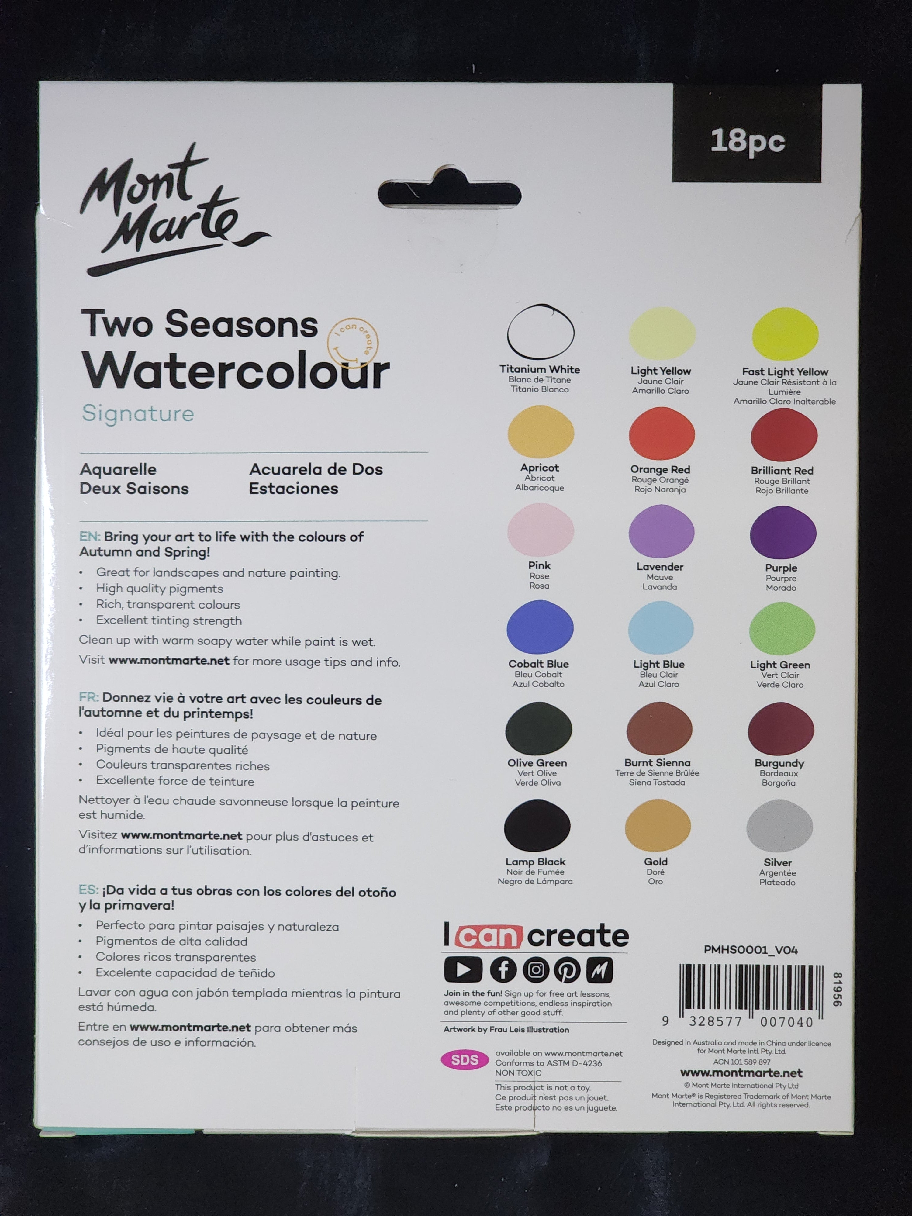 Mont Marte Two Seasons Watercolours 18pc x 12ml