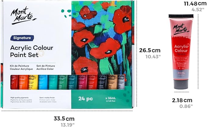 Mont Marte Signature Acrylic Colour Paint 24-Piece Set, 36mls