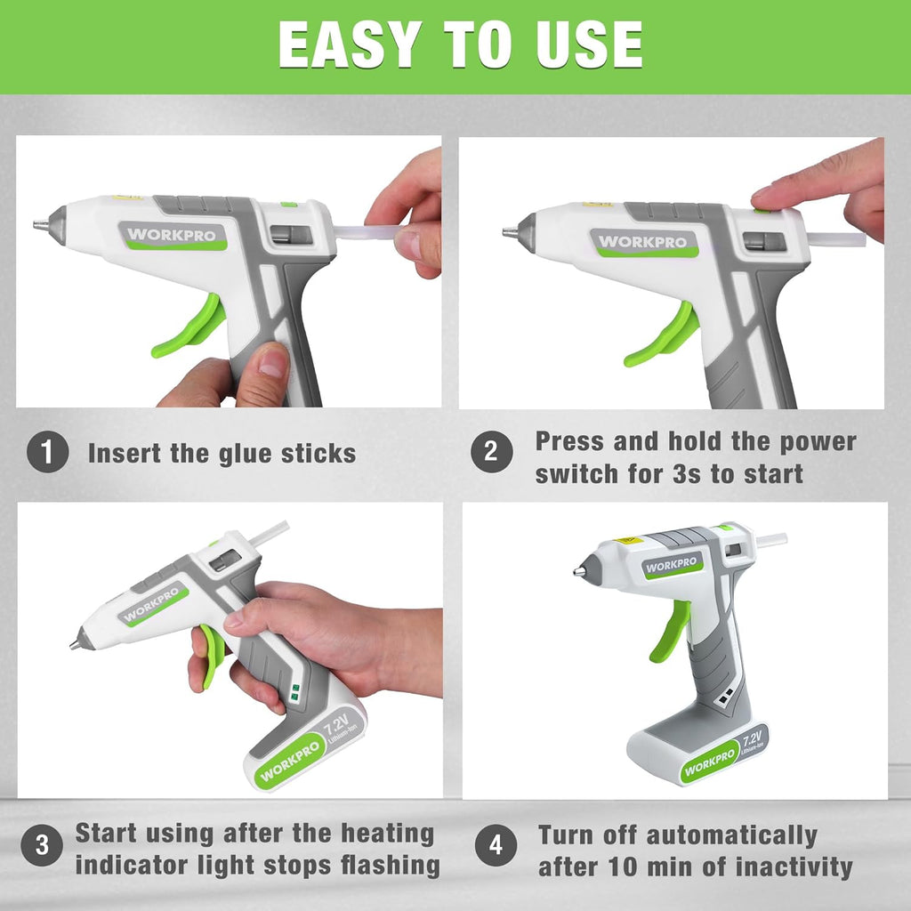 WORKPRO 7.2V Cordless Hot Melt Glue Gun Kit
