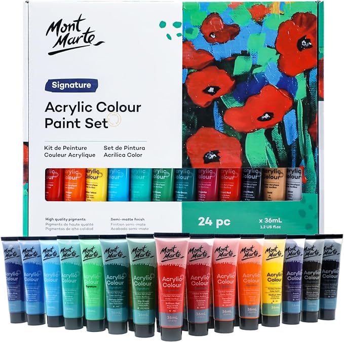 Mont Marte Signature Acrylic Colour Paint 24-Piece Set, 36mls
