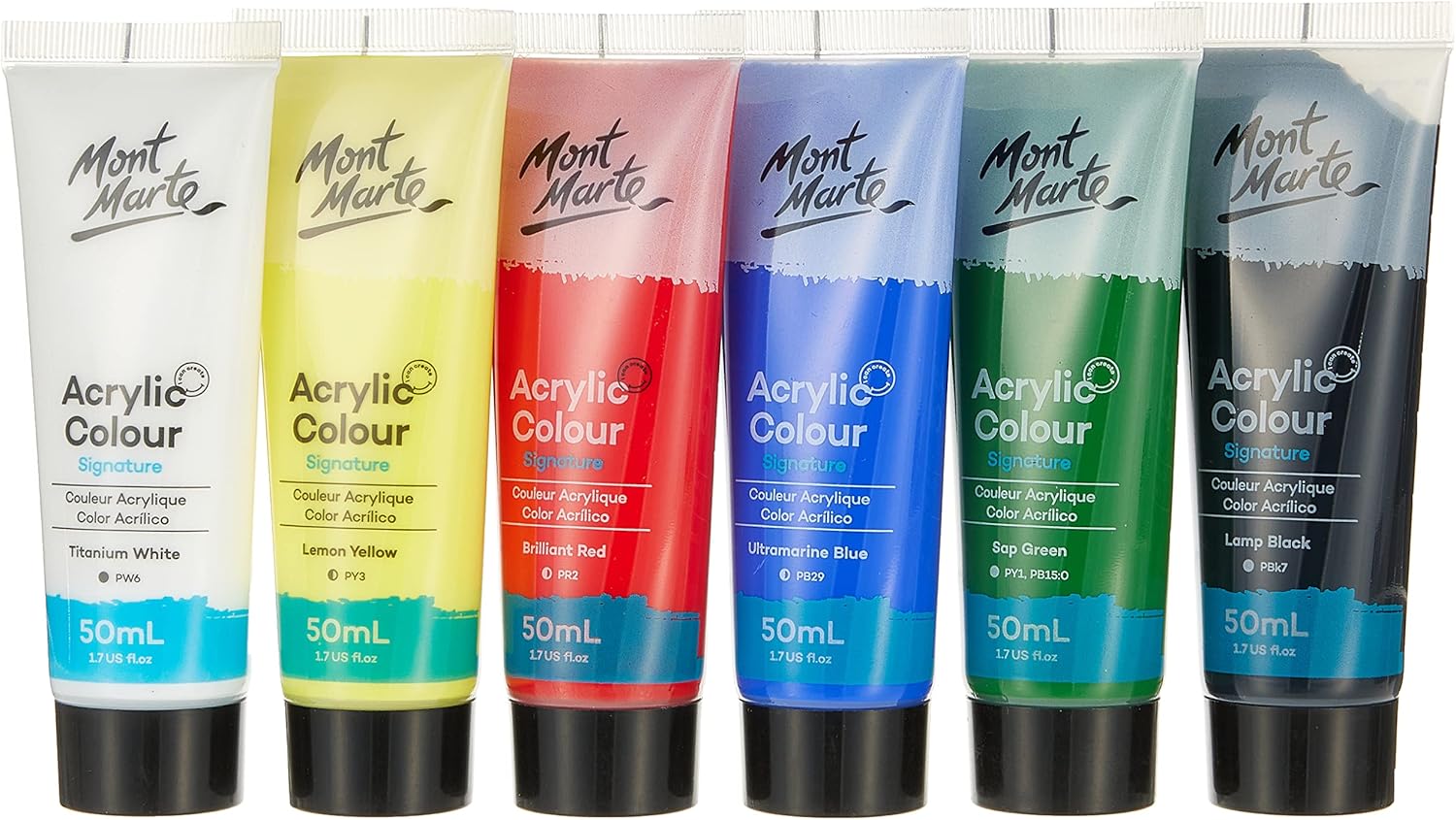 Mont Marte Acrylic Colour Primary Paint Set 6pc x 50ml