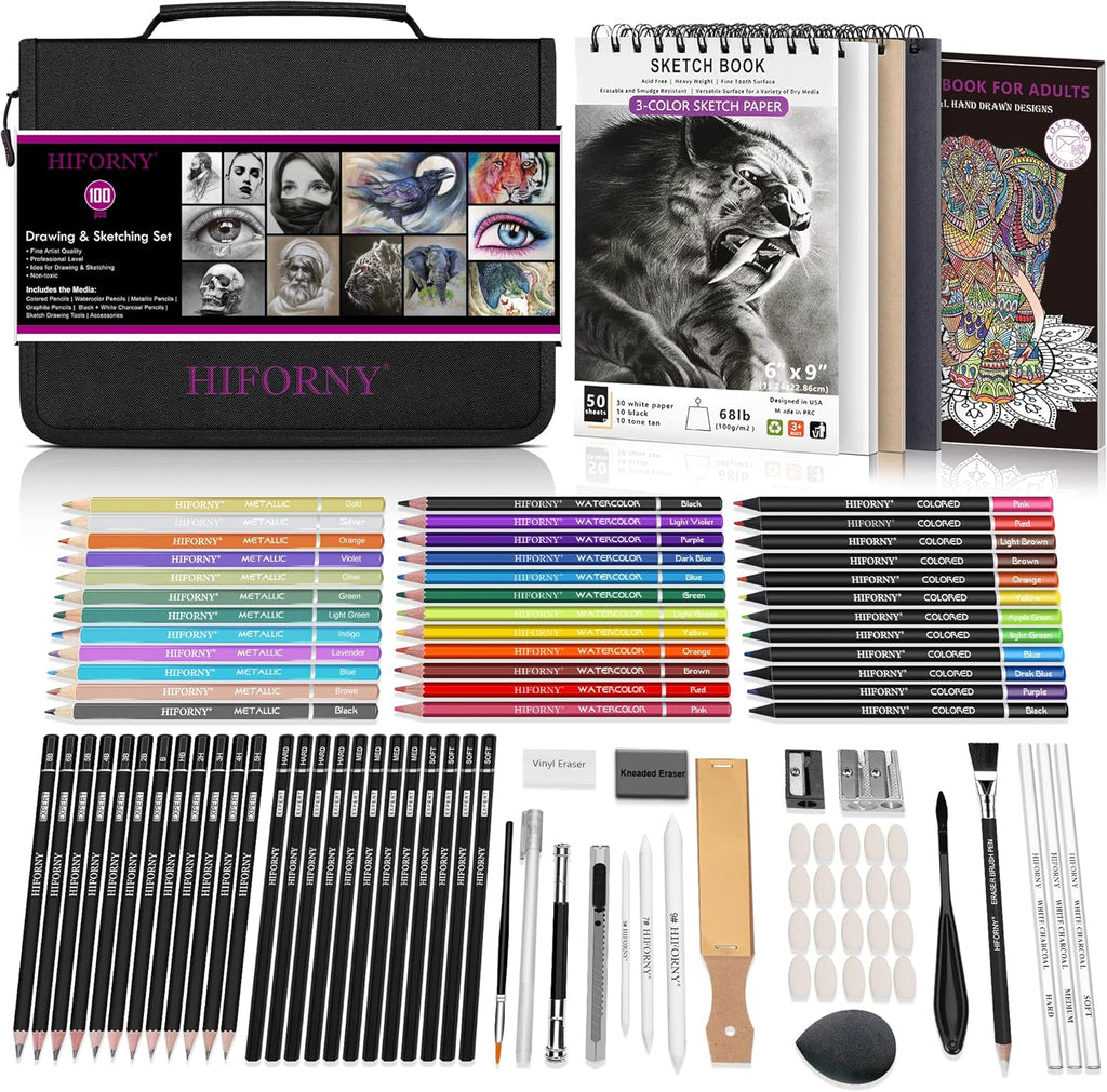 HIFORNY 100pc Drawing and Sketching Set