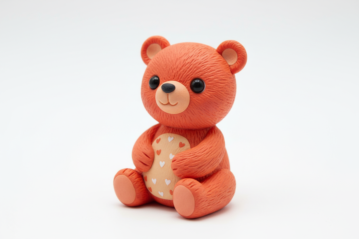 polymer clay bear in coral orange colour