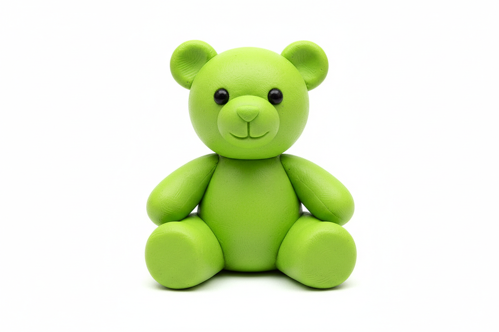 polymer clay teddy bear lime green in colour