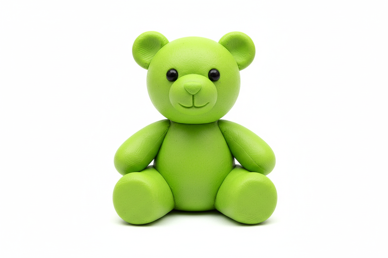 polymer clay teddy bear lime green in colour